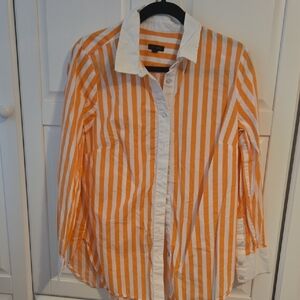 Orange and White Striped Button-Up Shirt